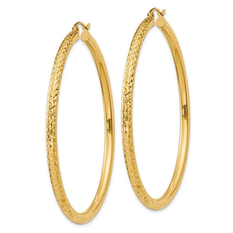 Curata 14k Yellow Gold parkle Cut 55x3mm Round Hoop Earrings