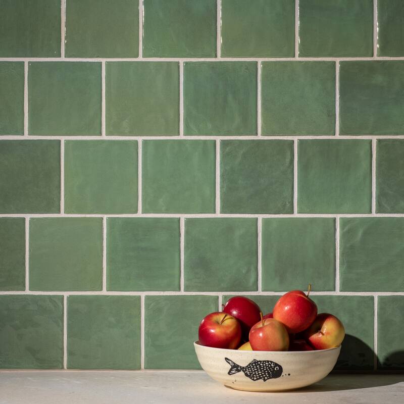 Harvest 4 in. x 4 in. Glazed Ceramic Wall Tile - Greens Gloss - Sample swatch