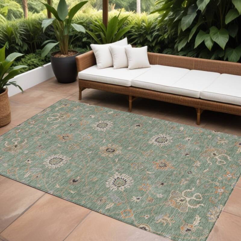 HomeRoots Floral Traditional Rectangle Outdoor Rug - 10' X 14'