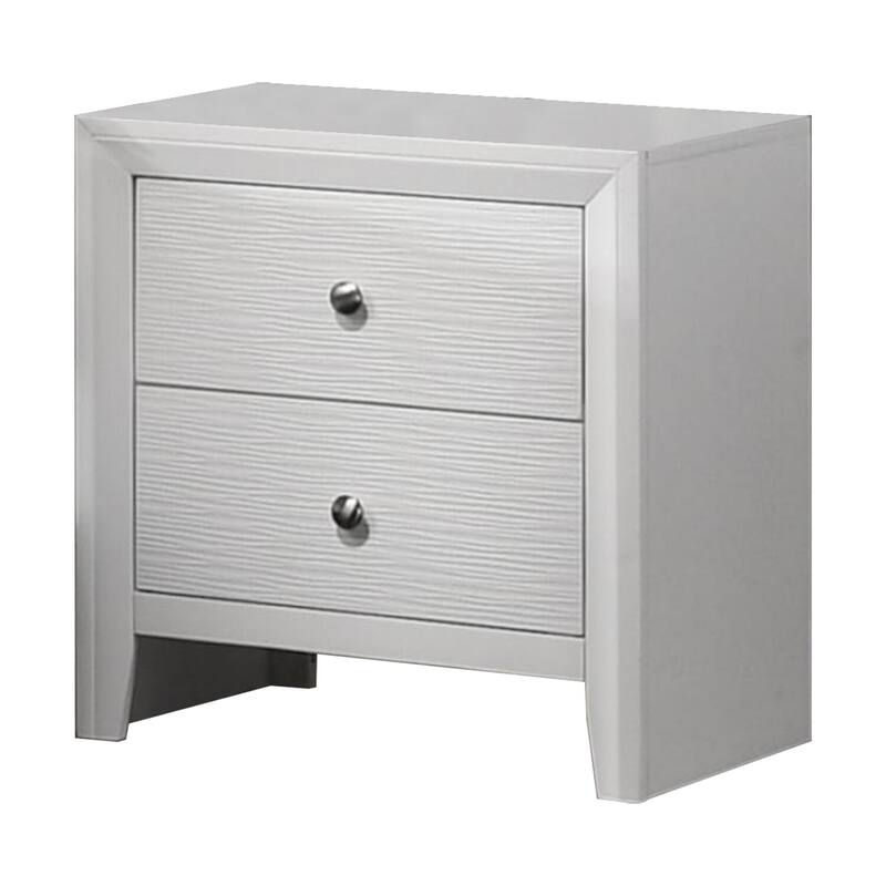 White/Chrome 2 Drawer 16.4 in. W Nightstand with Sturdy Knob Pulls