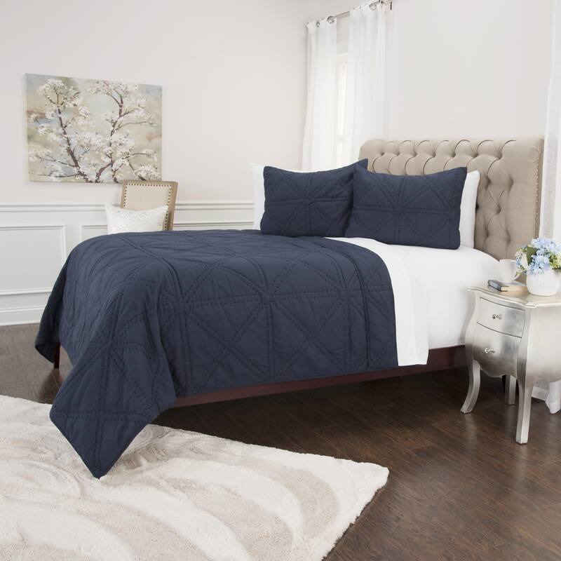 Maddux Place Simpson Indigo Hand Quilted Cotton 3 Piece Quilt Set - King-size