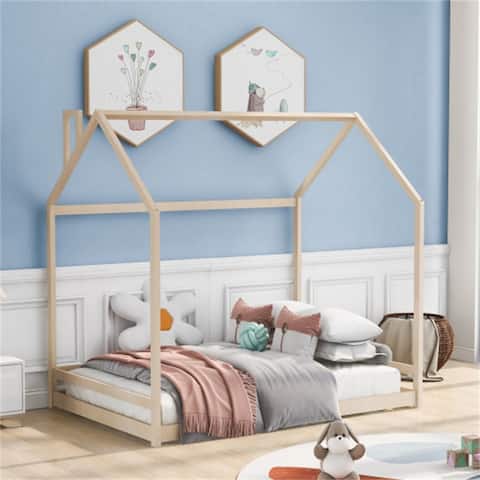 Full Size House Bed With Roof and a Sturdy Pine Frame