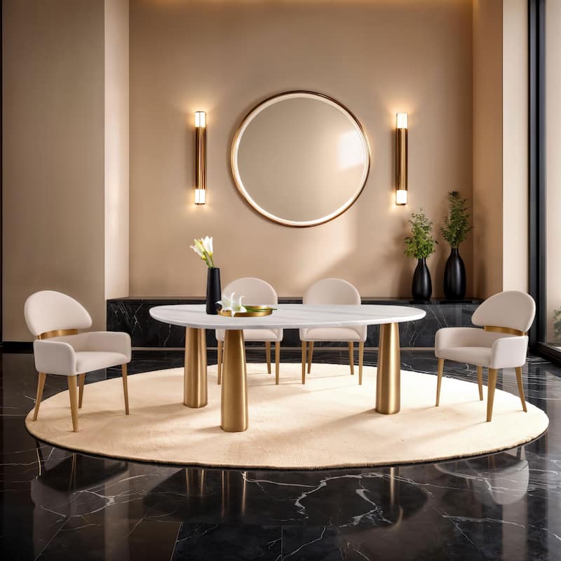 Furniture of America Luvien Modern 5-Piece White Sintered Stone Top Oval Dining Set