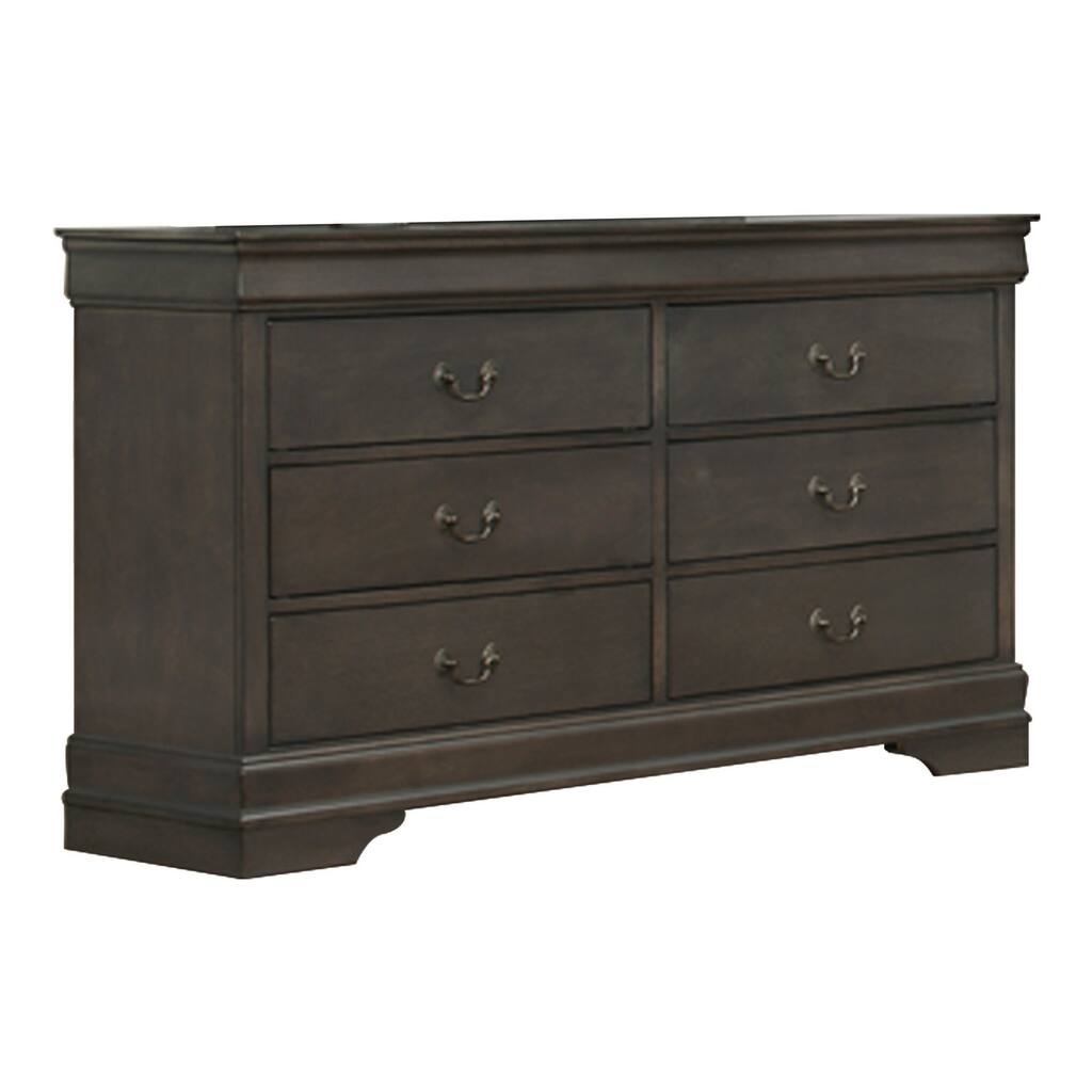 Transitional Wooden Dresser with 6 Drawers and Metal Handles, Gray
