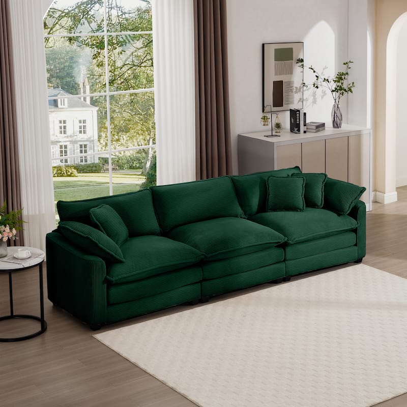 Modern Modular Sofa Set with Corduroy Upholstery and Memory Foam Cushions for Living Room or Guest Room - Green