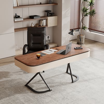 Modern 63'' Writing Desk, Brown Wood Desk,Drawers