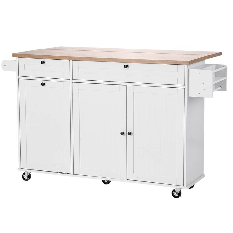60" Kitchen Island Cart Rolling Storage Cabinet Table with Drawer Drop Leaf