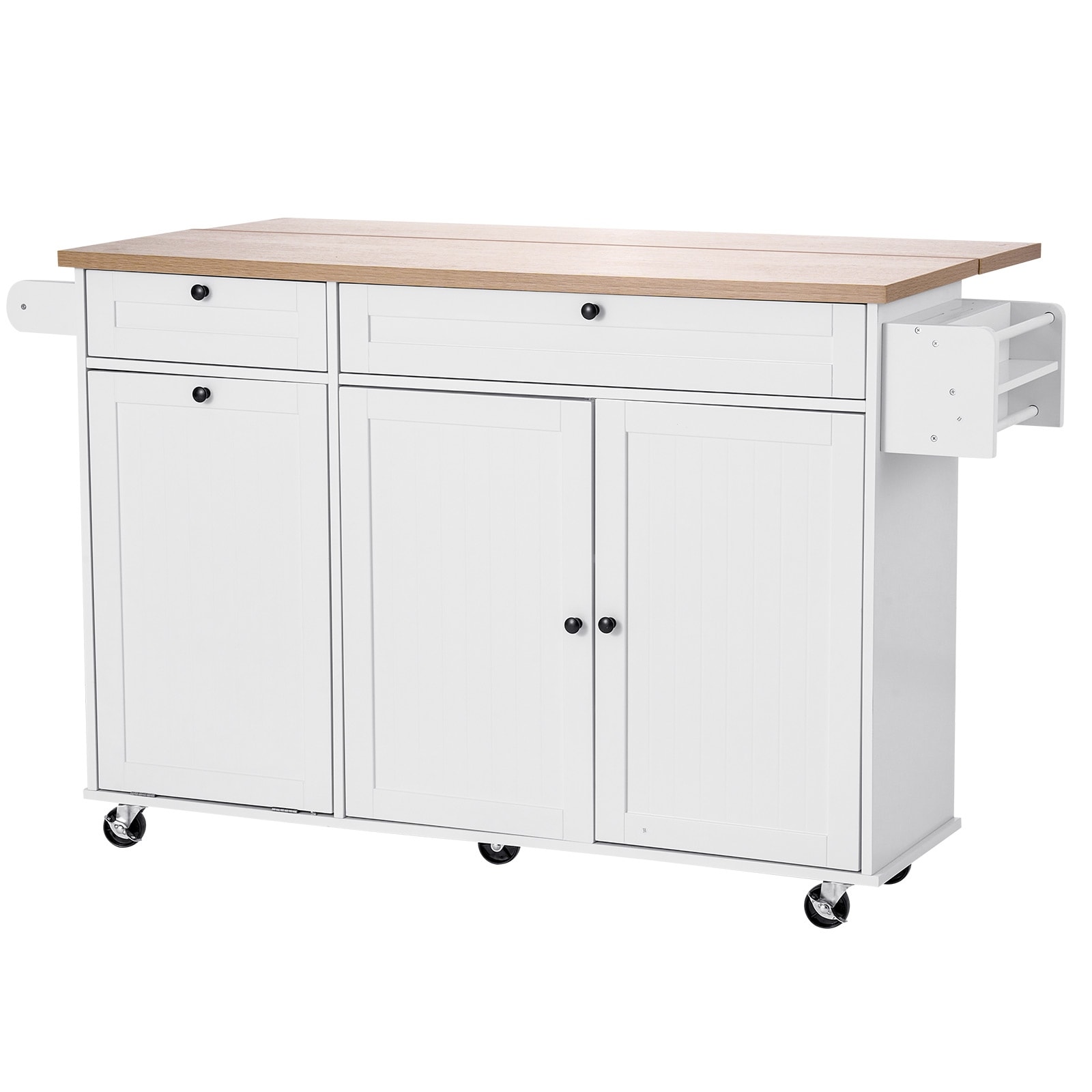 Foldable Countertop Kitchen Island with Storage Racks, Mobile Kitchen Cart with Drop Leaf & Trash Storage