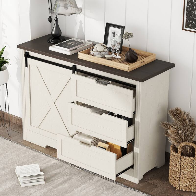 Storage Cabinet with Silent Sliding Doors and Three Drawers