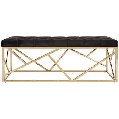 SAFAVIEH Farah Black/ Gold Tufted Rectangular Bench - 49" W x 20" D x 18" H