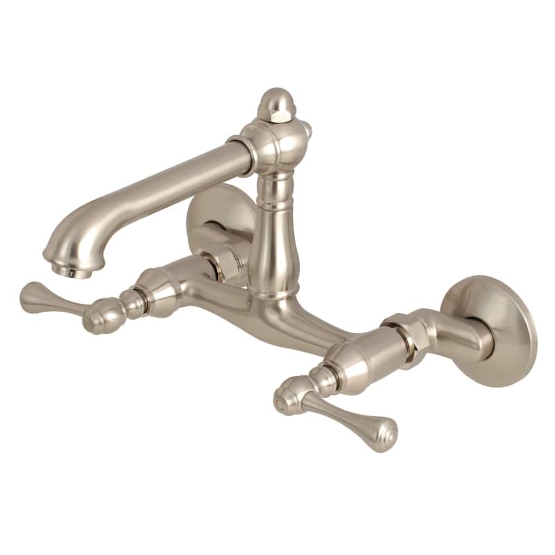 Kingston Brass English Country 6 in. Adjustable Center Wall Mount Kitchen Faucet - Brushed Nickel