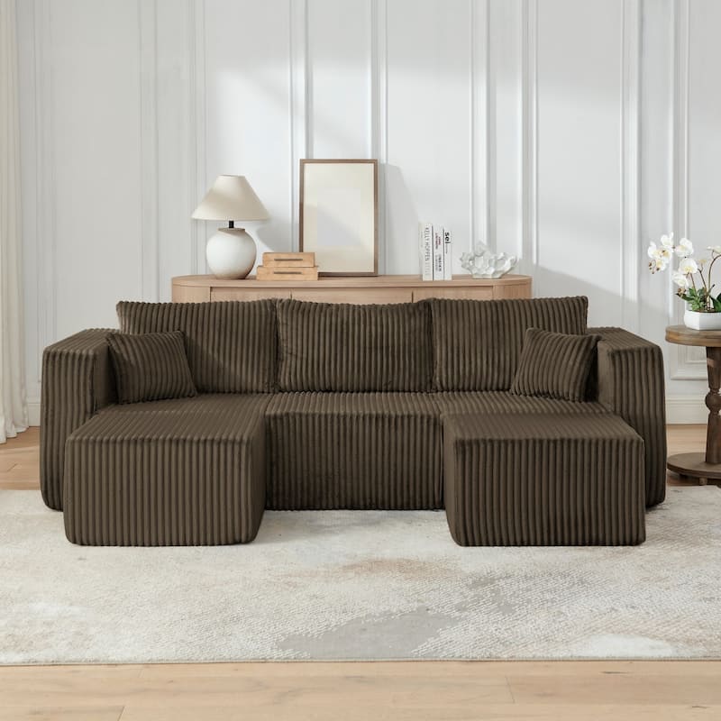 94.1" U-Shaped Sectional Sofa with Two Movable Ottomans