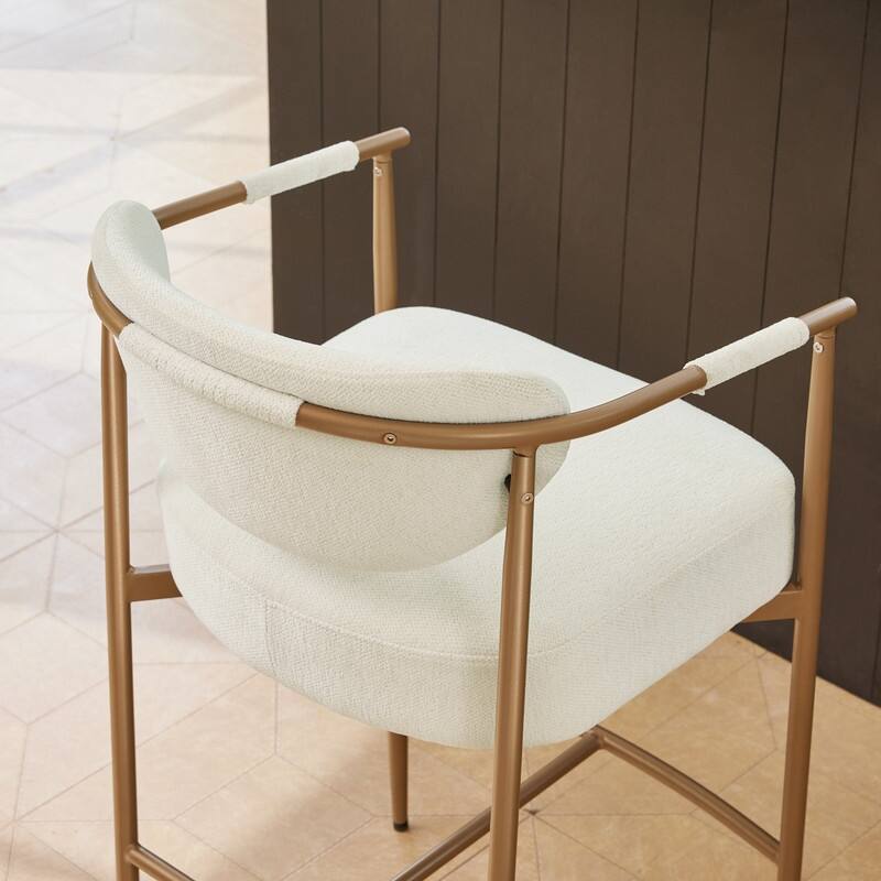 Spruce & Spring Modern Counter Stool with Gold Metal Frame and Woven Strap Arm