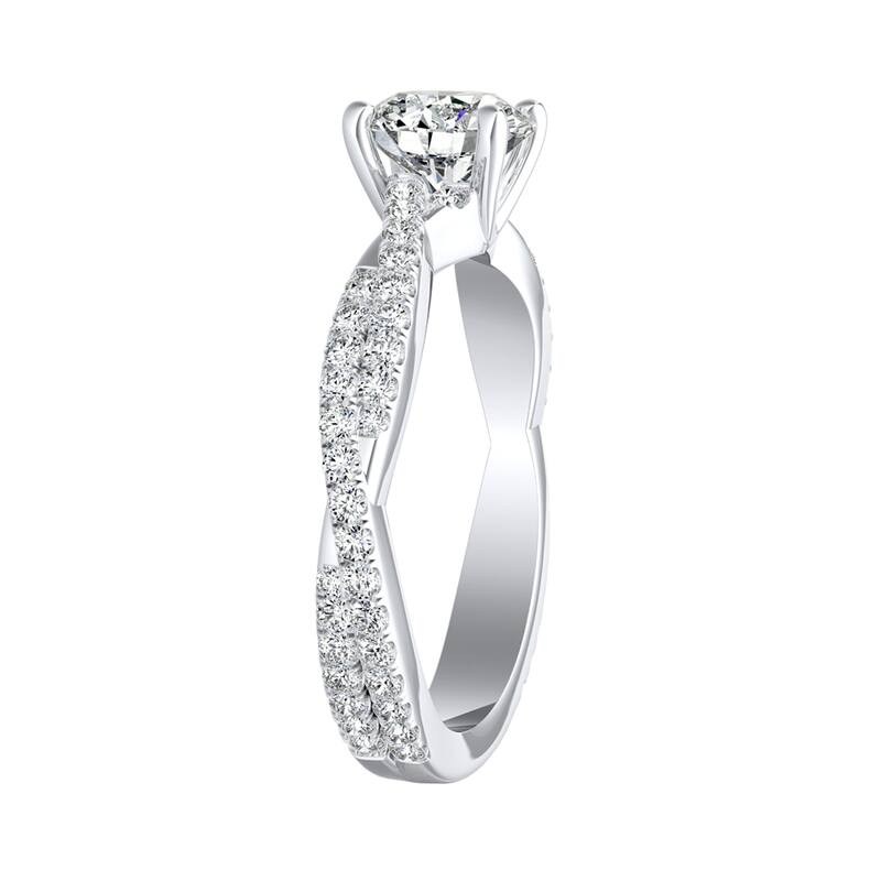 Auriya 14k Gold 2 1/2ct Twisted Moissanite and 1/2ctw Diamond Engagement Ring