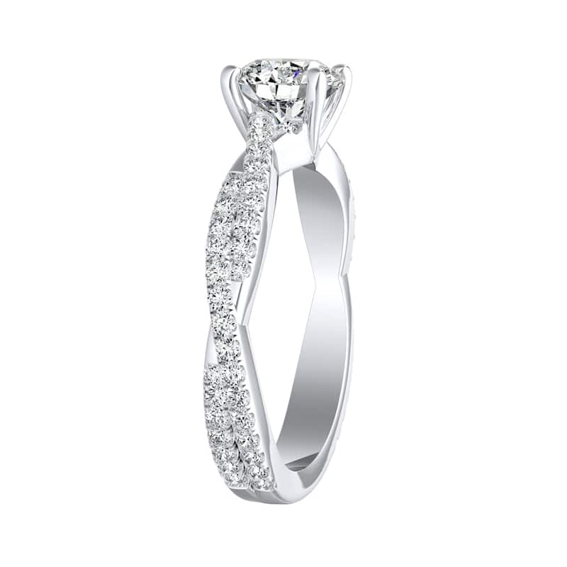Auriya 3/4ct Twisted Moissanite and 1/2ctw Diamond Engagement Ring 14K Gold