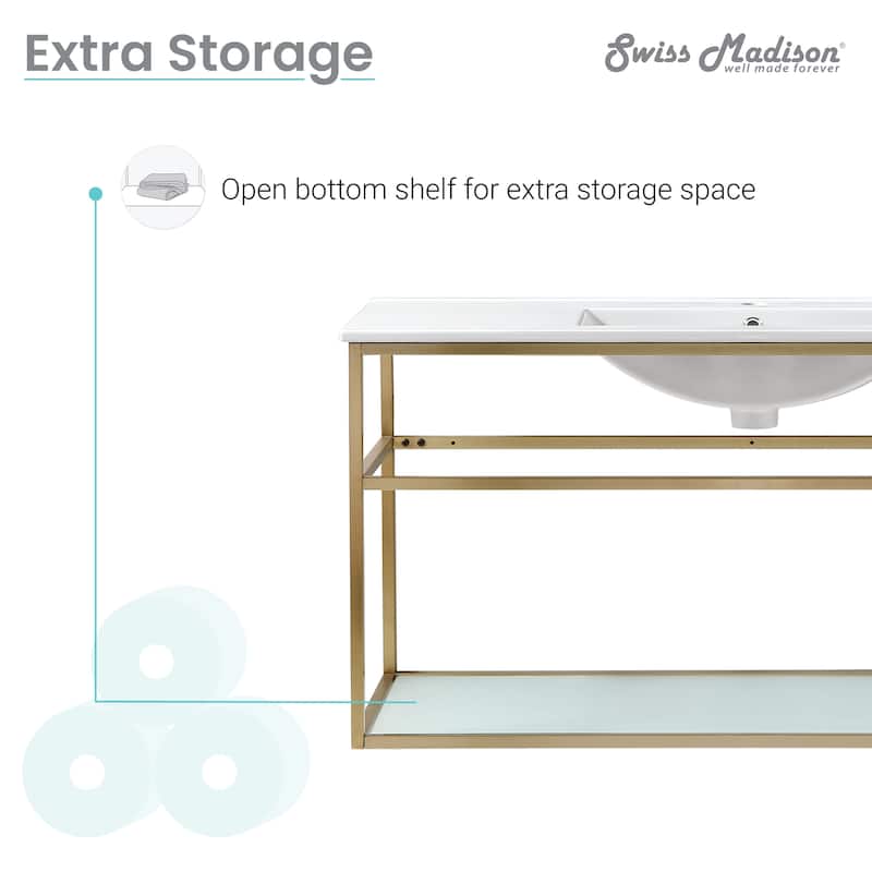 Swiss Madison SM-BV554 Pierre 48" Single, Metal Frame, Open Shelf, Bathroom Vanity