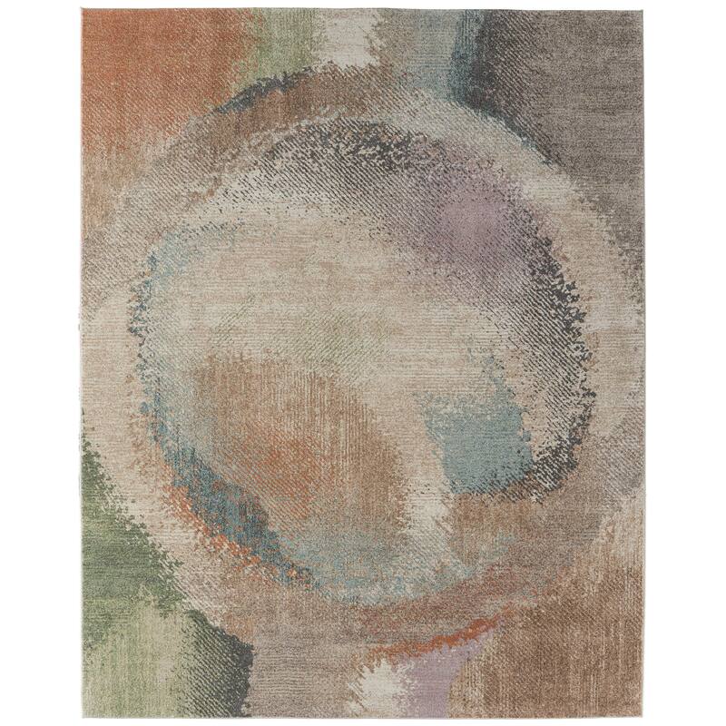 Sparkman R39QT Abstract Modern Area Rug - 5' x 7'6" - Brown/Tan/Blue