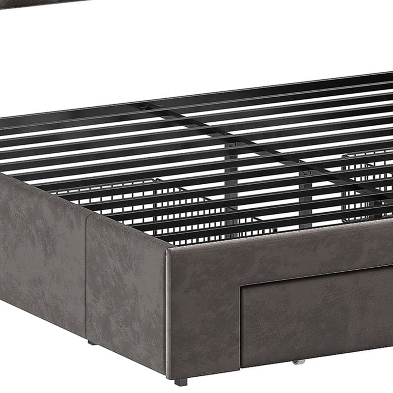 Moasis King Size Velvet Platform Bed with 4 Drawers,Bed Frames with RGB Light & Built-in Charging Station