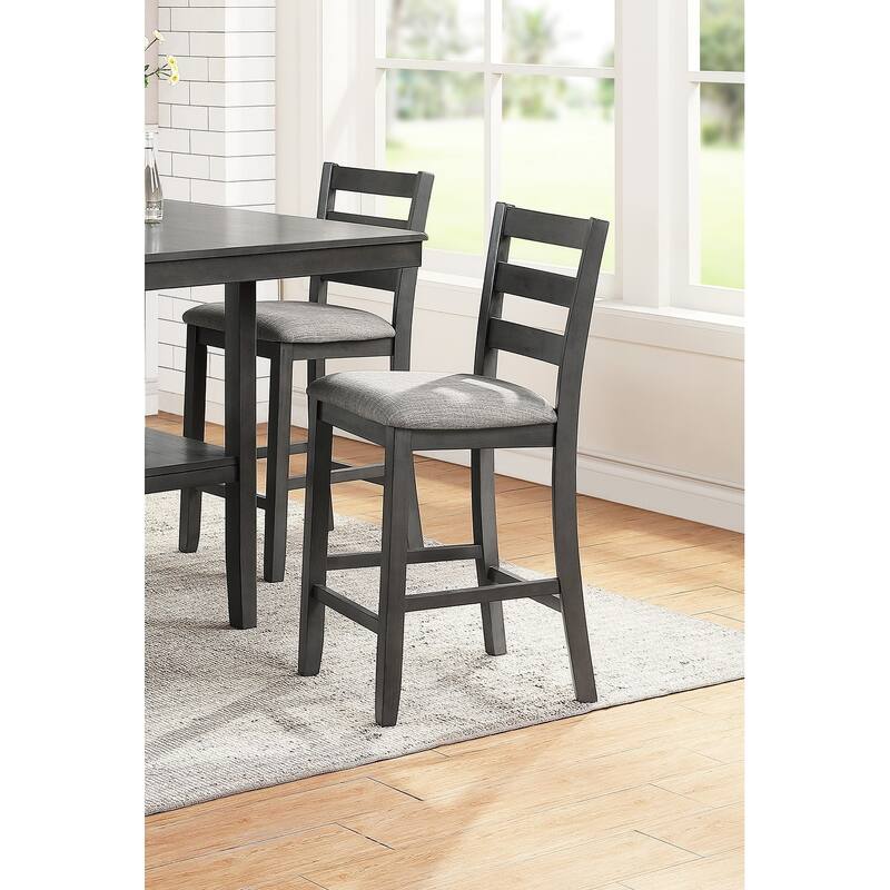 Classic Dining Room Furniture Gray Finish Counter Height 5pc Set Square Dining Table w Shelves Cushion Seat Ladder Back