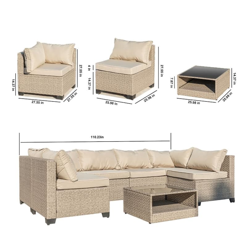 7-Piece Patio Sectional Sofa with Water Resistant Thick Cushions