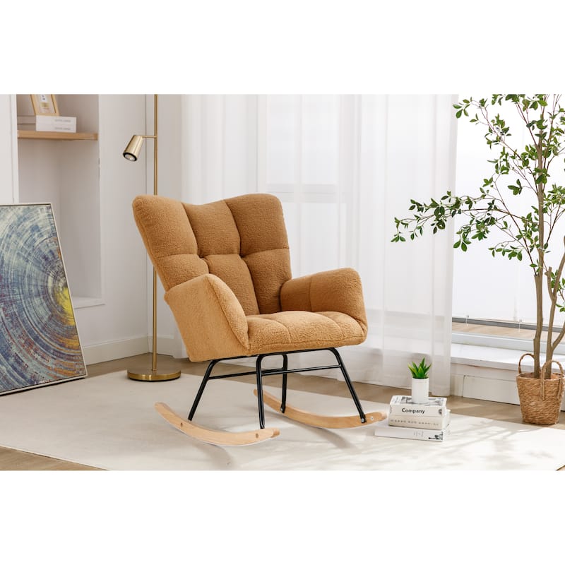Khaki Teddy 31.5" High Back Buttons Tufted Rocking Chair