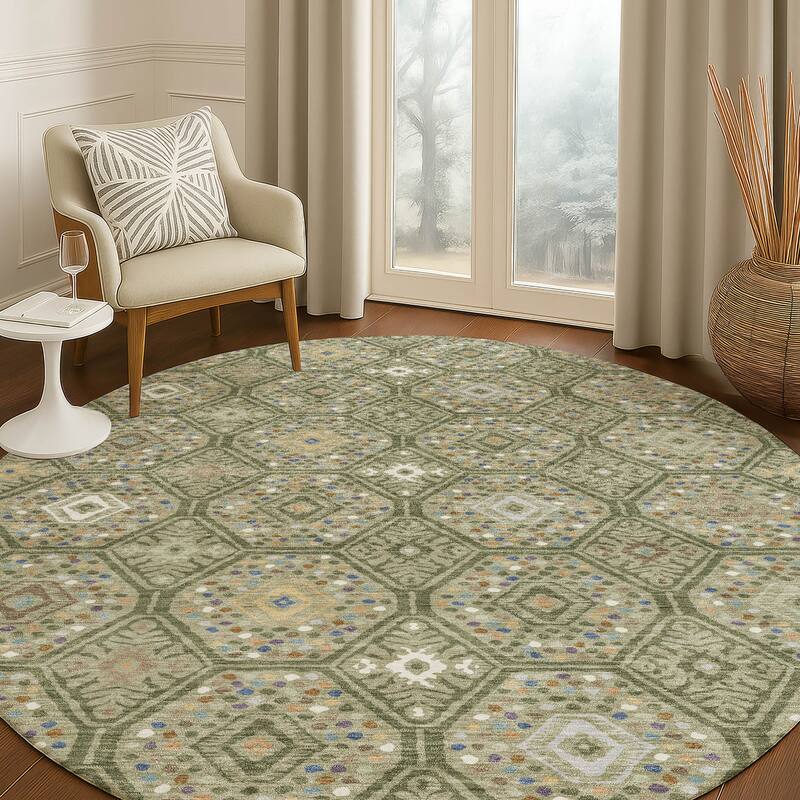 Machine Washable Indoor/ Outdoor Modern Hexi Chantille Rug