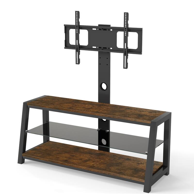 Wooden Storage TV Stand Black Tempered Glass Height Adjustable Universal Swivel Entertainment Center With Mount TV Stand,black