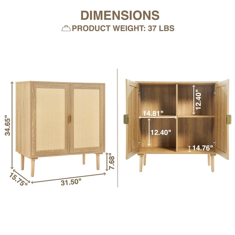 Premium Rattan Storage Cabinet with 2 Doors and Golden Handles