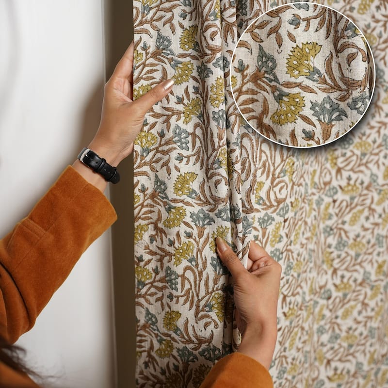 Fabdivine Handmade Block Print Viscose Linen Gift Home Decorative Accent Vintage Curtain or Drape