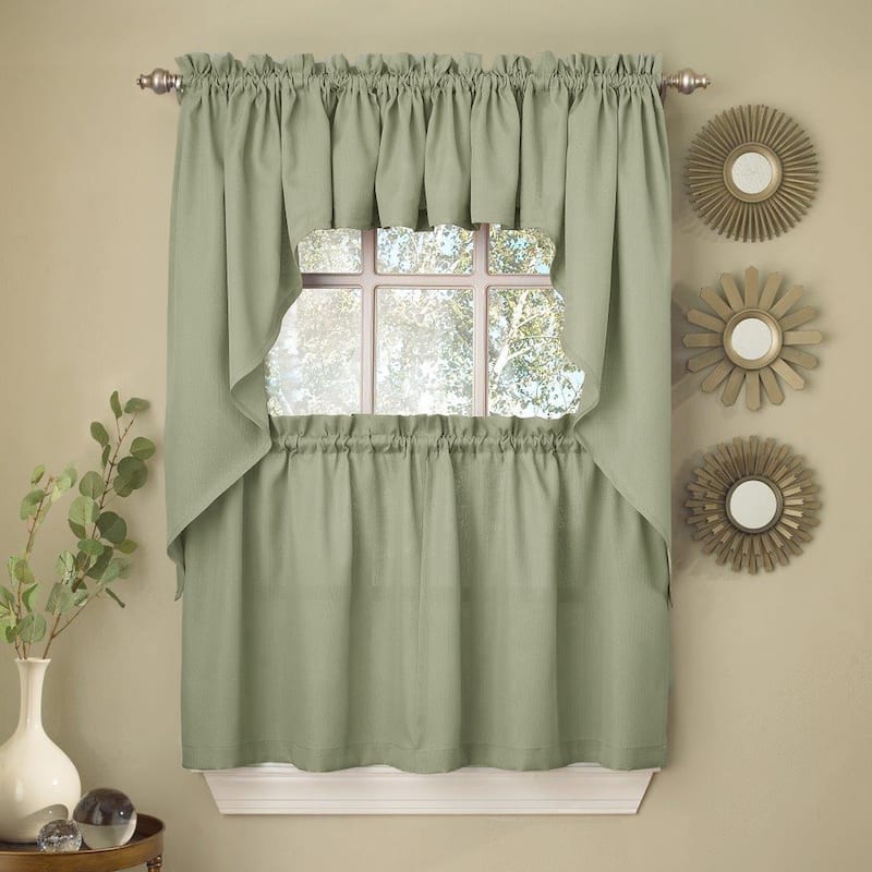 Opaque Ribcord Kitchen Curtain Pieces - Tiers/ Valances/ Swags - 36" Tier Pair - Sage