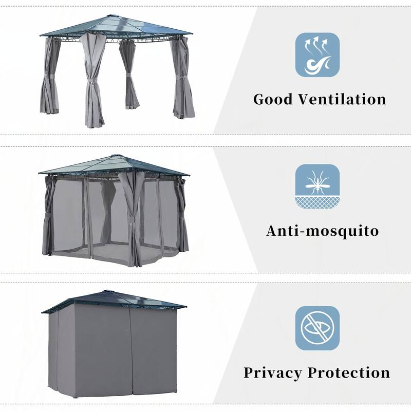 10'x10' Hardtop Outdoor Gazebo with Roof(Grey)