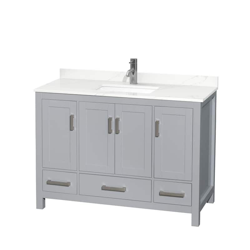 Wyndham Collection WCS141448S-QTZ-UNSMXX Sheffield 48" Free Standing - Gray / Giotto Quartz Top / Brushed Chrome Hardware