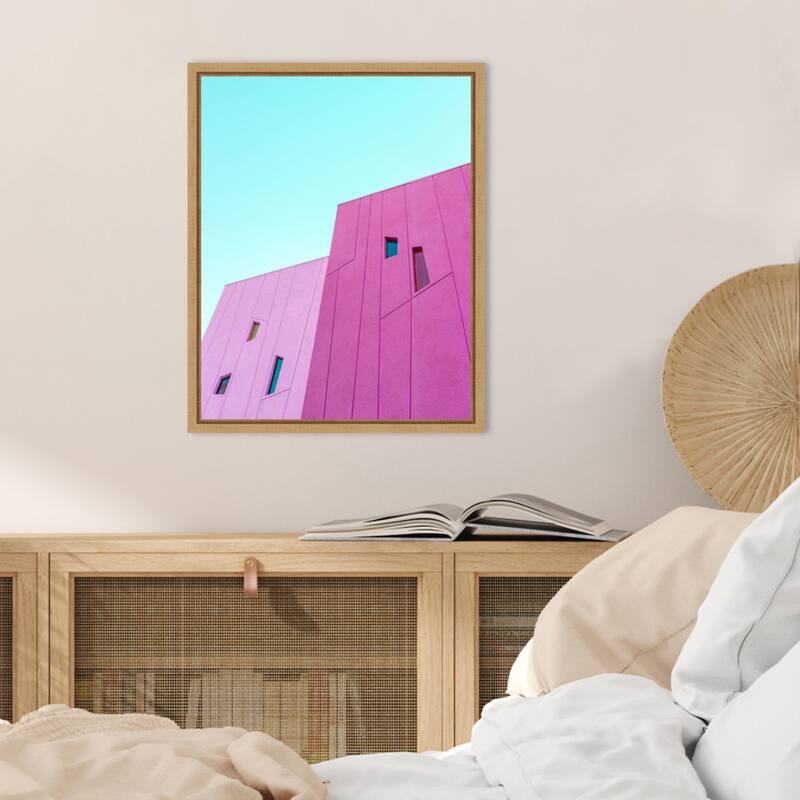 Saguaro Hotel Pink Building Walls by Tom Windeknecht Framed Canvas Wall Art Print - Sylvie Natural