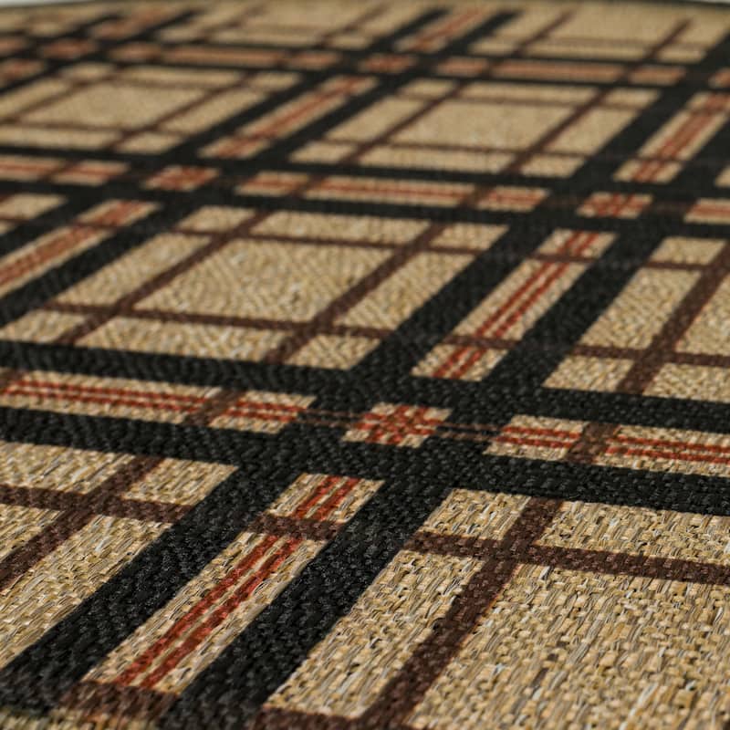 Mohawk Home Plaid Ticking Neutral 1' 6" X 2' 6" Door Mat