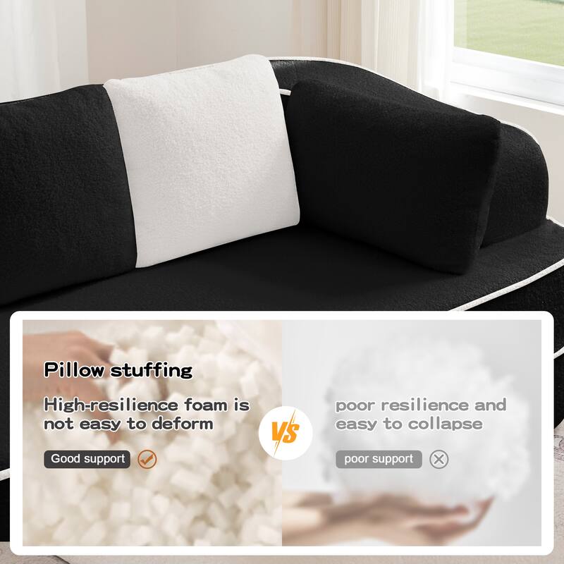 77.2" Double Chaise Lounge Chair, Upholstered Sofa Bed, Teddy Fabric Sleeper Couch with Pillows, Modern Loveseat for Living Room
