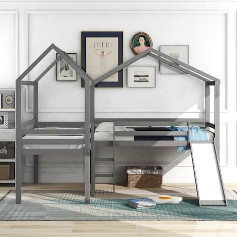 Twin size Loft Bed Wood Bed House Bed-120.3"L x 82.8"W x 90"H