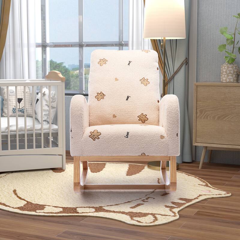 Modern Accent Rocker Armchair With Side Pocket - Beige