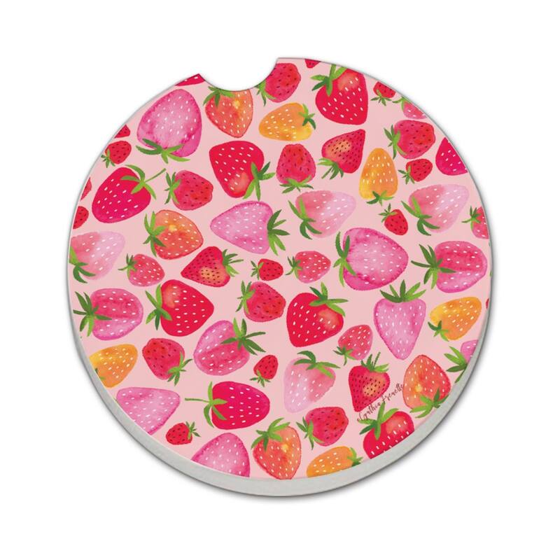 Berry Sweet 2 Pack Absorbent Stone Coaster for Vehicle Cup Holder 2.6” Diameter Manufactured in The USA - Multi