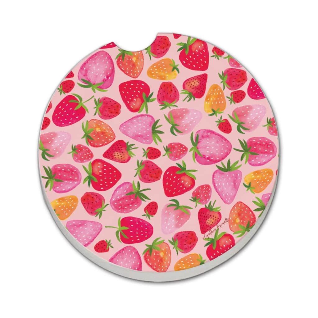 Berry Sweet 2 Pack Absorbent Stone Coaster for Vehicle Cup Holder 2.6” Diameter Manufactured in The USA