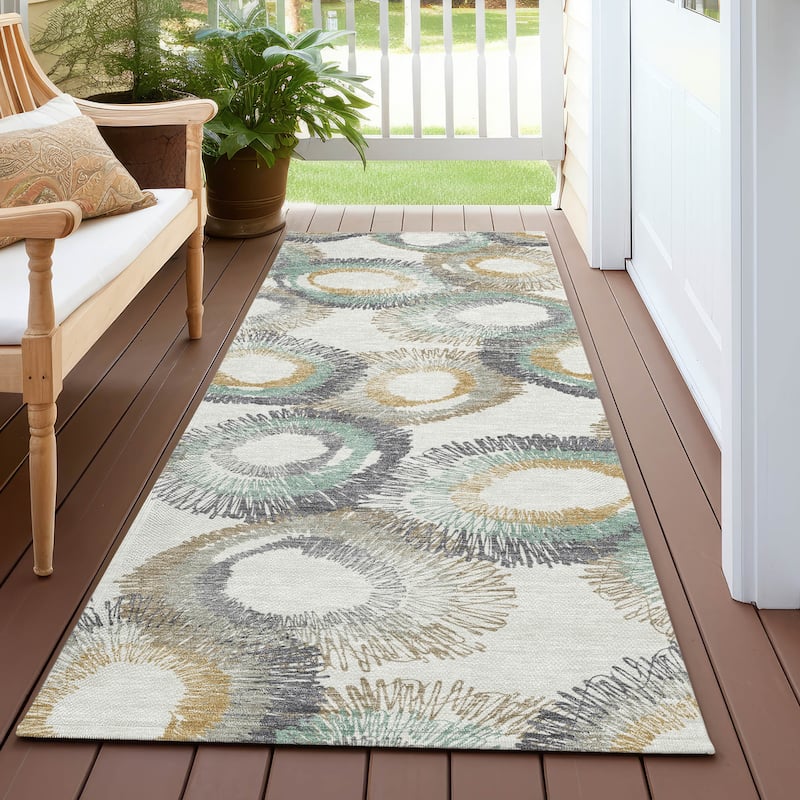 Machine Washable Indoor/ Outdoor Modern Spikey Chantille Rug - Ivory - 2'3" x 7'6"