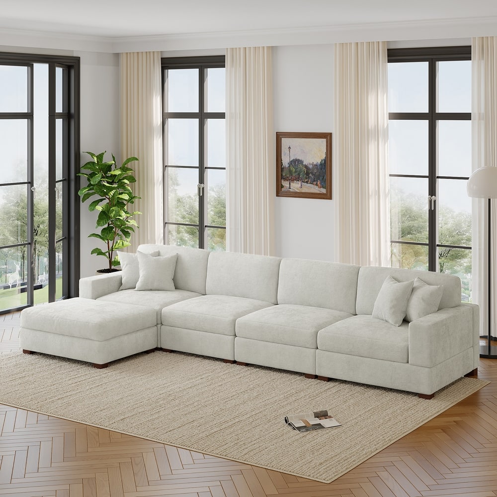 Modern Oversized Chenille Modular Sectional Sofa with Ottoman