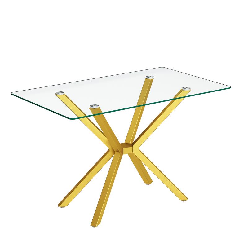 47.24" Rectangular Clear Tempered Glass Dining Table,Stylish Design with Gold Metal Legs, Kitchen Table for Dining Room