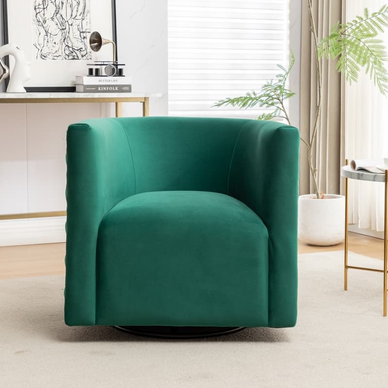 Modern Glam Velvet Upholstered 360 Degree Swivel Barrel Chair