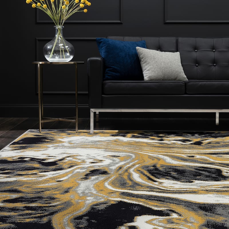 Eternal Industrial Abstract Indoor Area Rug - Yellow/Cream - 7'11'' x 10'3''