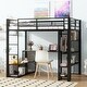 preview thumbnail 2 of 9, Full Size Loft Bed with Storage Iron Mesh and Mdf Shelves, Metal High Loft Bed with Open Wardrobe