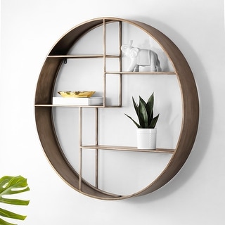 SAFAVIEH Elewen 36-Inch Round Iron Wall Shelf, Brown - 36