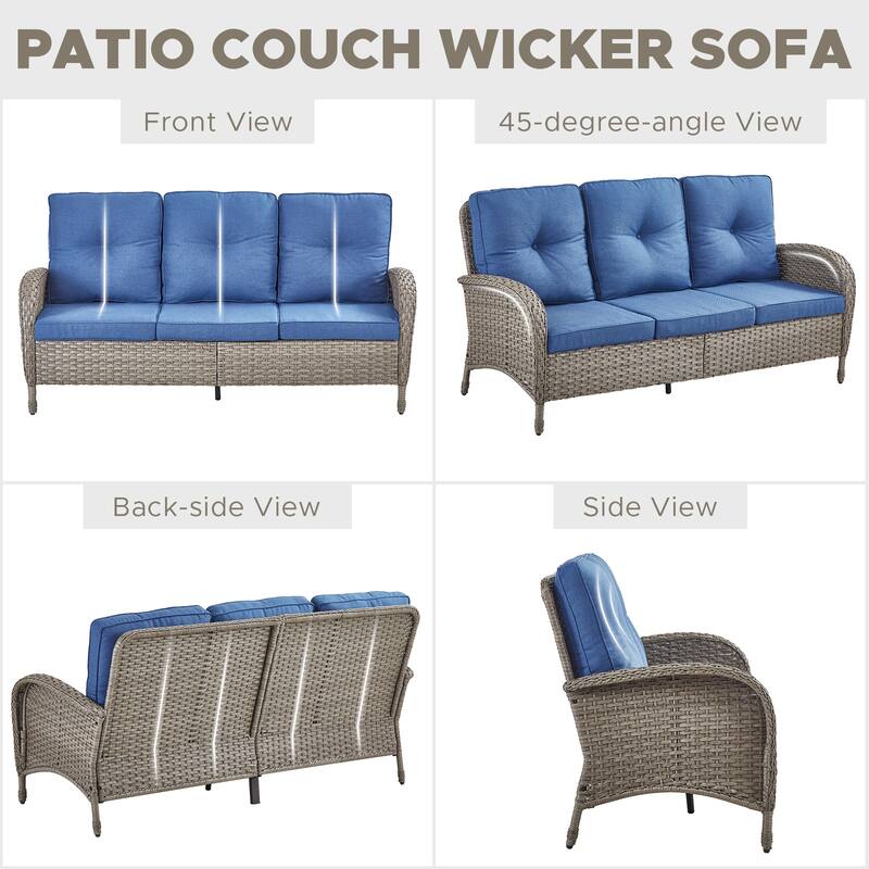 3-Seat Patio Wicker Sofa with Cushion