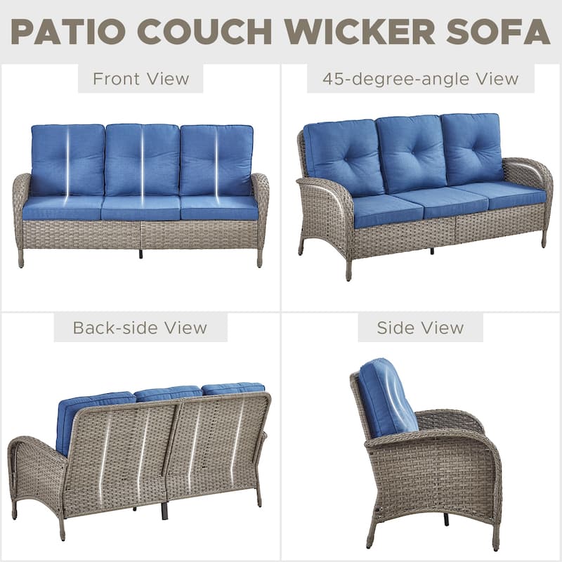 Outdoor Patio 3 Seats Sofa Ottmans Grey - Blue