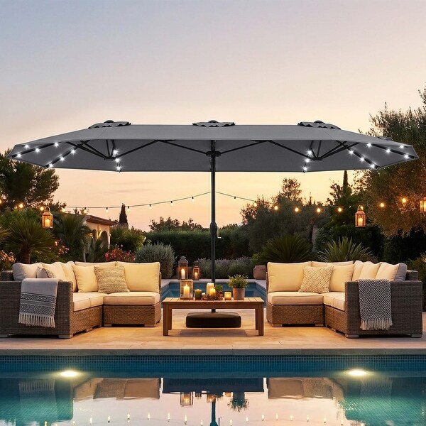 Double-Sided Patio Umbrella with Solar Lights, 13', Rectangular