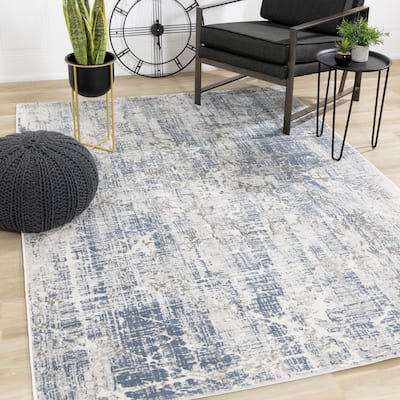 Hadley Collection - Grey/Blue Crosshatching Rug